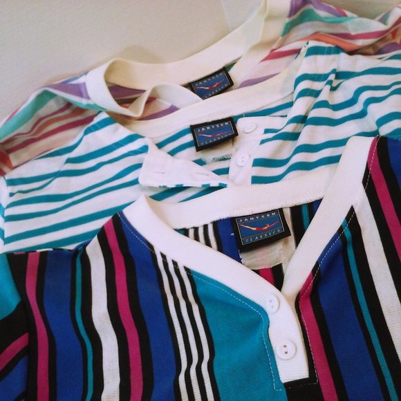 Bulk Lot(3) Vintage 80s Tops Jantzen Classics Lady-M(10) Striped Crew Polo SSL - Picture 5 of 9